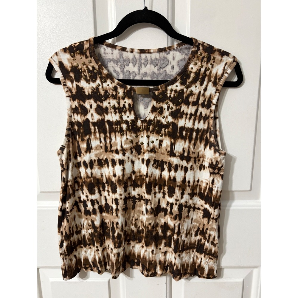 | Studded Tie Dye Sleeveless Tank Top | Large || Brown White|